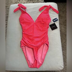 Ellen Tracy pinstripe one piece bathing suit